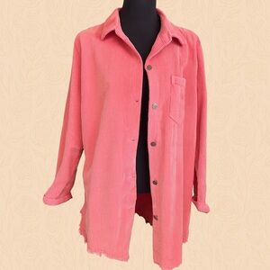 Elan Pink Corduroy Button-Up Shacket | Size M